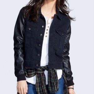 Free People Leather Sleeve Denim Jacket